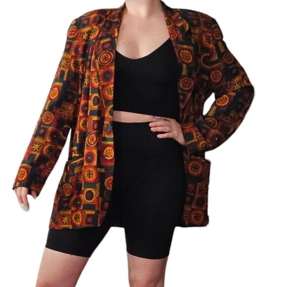 Vintage '80s SK & Company 100% Silk Oversize Abstract Statement Jacket Blazer 14 - Picture 1 of 9